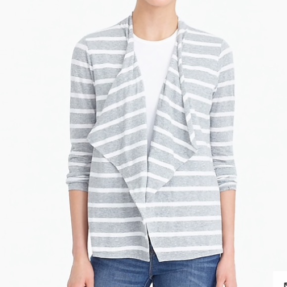 J. Crew Factory Sweaters - Heather Gray / Ivory Striped Cascading Cardigan